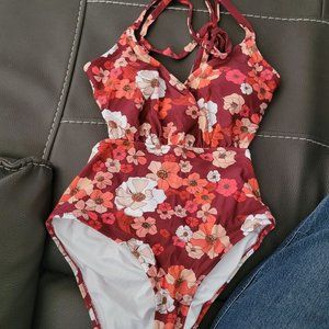 Cupshe Womens One Piece Floral Swimsuit Vneck Bathing Suit Sz S